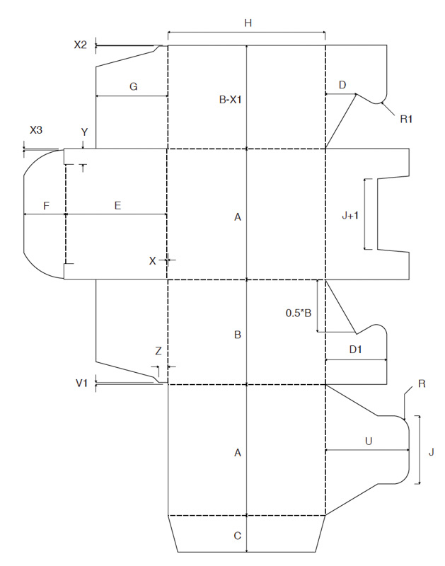 Faltschachtel Verpackung ECMA A5520 2 mit Steckboden Envelope Base technische Zeichnung